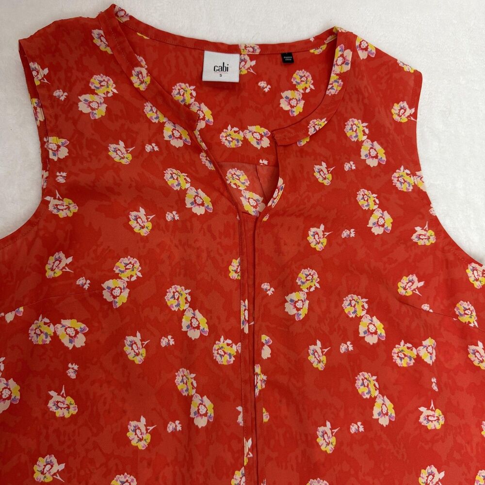 Cabi Tank Top Womens Small Red Floral Sleeveless Scoop Neck Tunic Blouse